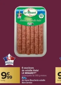 6 saucisses de volaille Halal LE MINARET