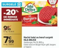 Haché halal au bœuf surgelé Isla Délice (ou Burger façon grill, burgers à l'oignon)