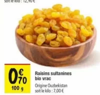 Raisins sultanines bio vrac