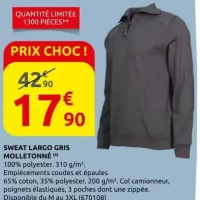 SWEAT LARGO GRIS MOLLETONNÉ