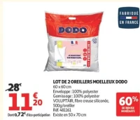 LOT DE 2 OREILLERS MOELLEUX DODO 60 x 60 cm