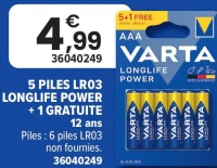 5 Piles LR03 Longlife Power + 1 Gratuite