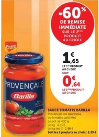 SAUCE TOMATES BARILLA Provençale ou arrabbiata ou tomates cuisinées