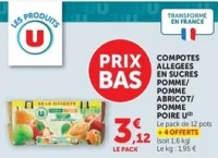 COMPOTES ALLEGEES EN SUCRES POMME/POMME ABRICOT/POMME POIRE U