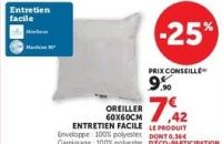 OREILLER 60X60CM ENTRETIEN FACILE