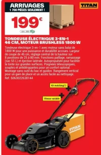 TONDEUSE ÉLECTRIQUE 3-EN-1 46 CM, MOTEUR BRUSHLESS 1800 W