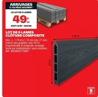 LOT DE 6 LAMES CLÔTURE COMPOSITE