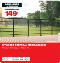 KIT GARDE-CORPS ALU MODULABLE 2M