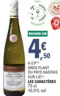 GROS PLANT DU PAYS NANTAIS SUR LIE LES CARACTÈRES