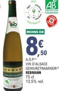 A.O.P Vin d'Alsace Gewurztraminer Rebmann Bio