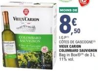 I.G.P Côtes de Gascogne VIEUX CARION COLOMBARD SAUVIGNON Bag in Box de 3 L