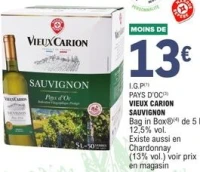 Vieux Carion Sauvignon Pays d'Oc Bag in Box 5L