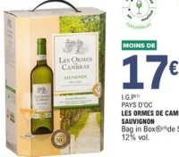 Les Ormes de Cambras Sauvignon Pays d'Oc Bag in Box 5L