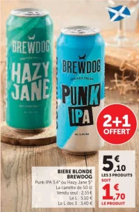 Bière Blonde Brewdog Punk IPA 5.4° ou Hazy Jane 5°