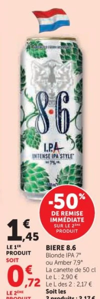 Biere 8.6 Blonde IPA 7° ou Amber 7,9°