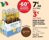 BIERE BLONDE SANS ALCOOL CERO CORONA 0.0