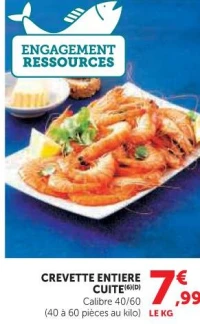 CREVETTE ENTIÈRE CUITE Calibre 40/60
