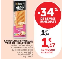 SANDWICH PAIN MOELLEUX VIENNOIS MEGA SODEBO (différentes variétés)