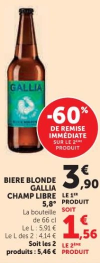 Biere Blonde Gallia Champ Libre 5,8° 66 cl