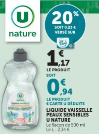 LIQUIDE VAISSELLE PEAUX SENSIBLES U NATURE