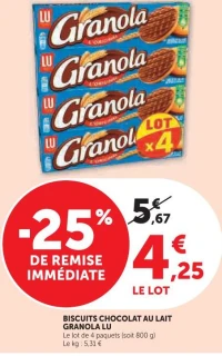 Biscuits chocolat au lait Granola LU