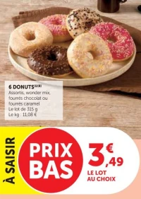 6 DONUTS Assortis, wonder mix, fourrés chocolat ou fourrés caramel