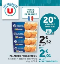 PALMIERS FEUILLETES U Le lot de 4 paquets