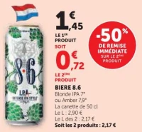 BIERE 8.6 Blonde IPA 7° ou Amber 7.9°