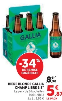 BIERE BLONDE GALLIA CHAMP LIBRE 5,8° Le pack de 6 bouteilles