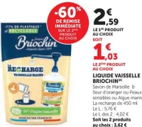LIQUIDE VAISSELLE BRIOCHIN Savon de Marseille & fleur d'oranger ou Peaux sensibles ou Algue marine