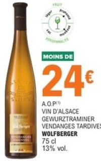 A.O.P Vin d'Alsace Gewurztraminer Vendanges Tardives Wolfberger