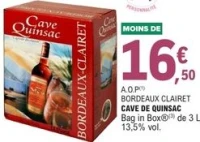 A.O.P Bordeaux Clairet Cave de Quinsac Bag in Box 3 L