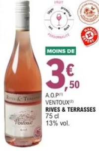 A.O.P Ventoux Rives & Terrasses Rosé 75 cl