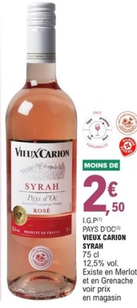 Vin Rosé Syrah Pays d'Oc Vieux Carion 75 cl