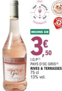 I.G.P Pays d'Oc Gris Rives & Terrasses 75 cl