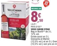 I.G.P Pays d'Oc Vieux Carion Syrah Bag in Box 3 L