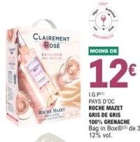 I.G.P Pays d'Oc Roche Mazet Gris de Gris 100% Grenache Bag in Box 3 L