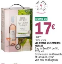I.G.P Pays D'Oc Les Ormes de Cambras Merlot Bag in Box 5L