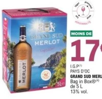 I.G.P Pays D'Oc Grand Sud Merlot Bag in Box 5L