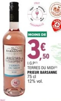 I.G.P Terres du Midi Prieur Barsanne Rosé 75 cl