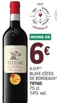 A.O.P Blaye Côtes de Bordeaux Tutiac 75 cl