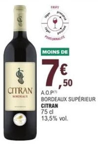 A.O.P BORDEAUX SUPÉRIEUR CITRAN 75 cl