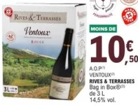 A.O.P Ventoux Rives & Terrasses Bag in Box Rouge 3 L