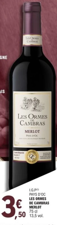 Les Ormes de Cambras Merlot I.G.P Pays d'Oc 75 cl