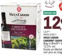 I.G.P Pays d'Oc Vieux Carion Cabernet Sauvignon Bag in Box de 5 L