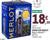 I.G.P Pays d'Oc Grand Sud Merlot Bag in Box de 5 L