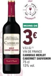 V.S.I.G. Vin de France Cambras Merlot Cabernet Sauvignon 75 cl