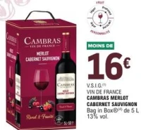 V.S.I.G. Vin de France Cambras Merlot Cabernet Sauvignon Bag in Box 5 L