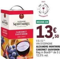 Vin d'Espagne Alexandre Montmirel Cabernet Sauvignon Bag in Box 5 L