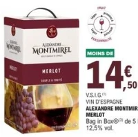 Vin d'Espagne Alexandre Montmirel Merlot Bag in Box 5 L